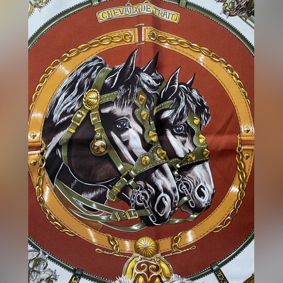 Hermès Vintage Silk Scarf Rare Brown color way Cheveaux de Trait - Picture 6 of 8